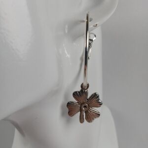 CLEARANCE Silver hoop earrings with 4 leaf clover charm